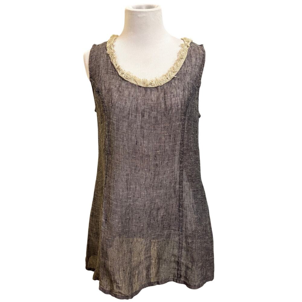 Neesh by D.A.R. Sheer Linen Tunic Tank Brown & Tan Women's XS